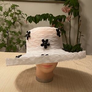 Elegant White and Black Beaded Floral Women's Hat